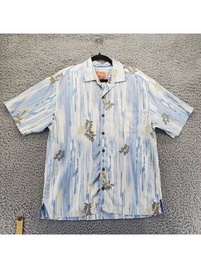 Tommy Bahama Shirt Mens Large Blue Floral Lightweight Silk Button-Up